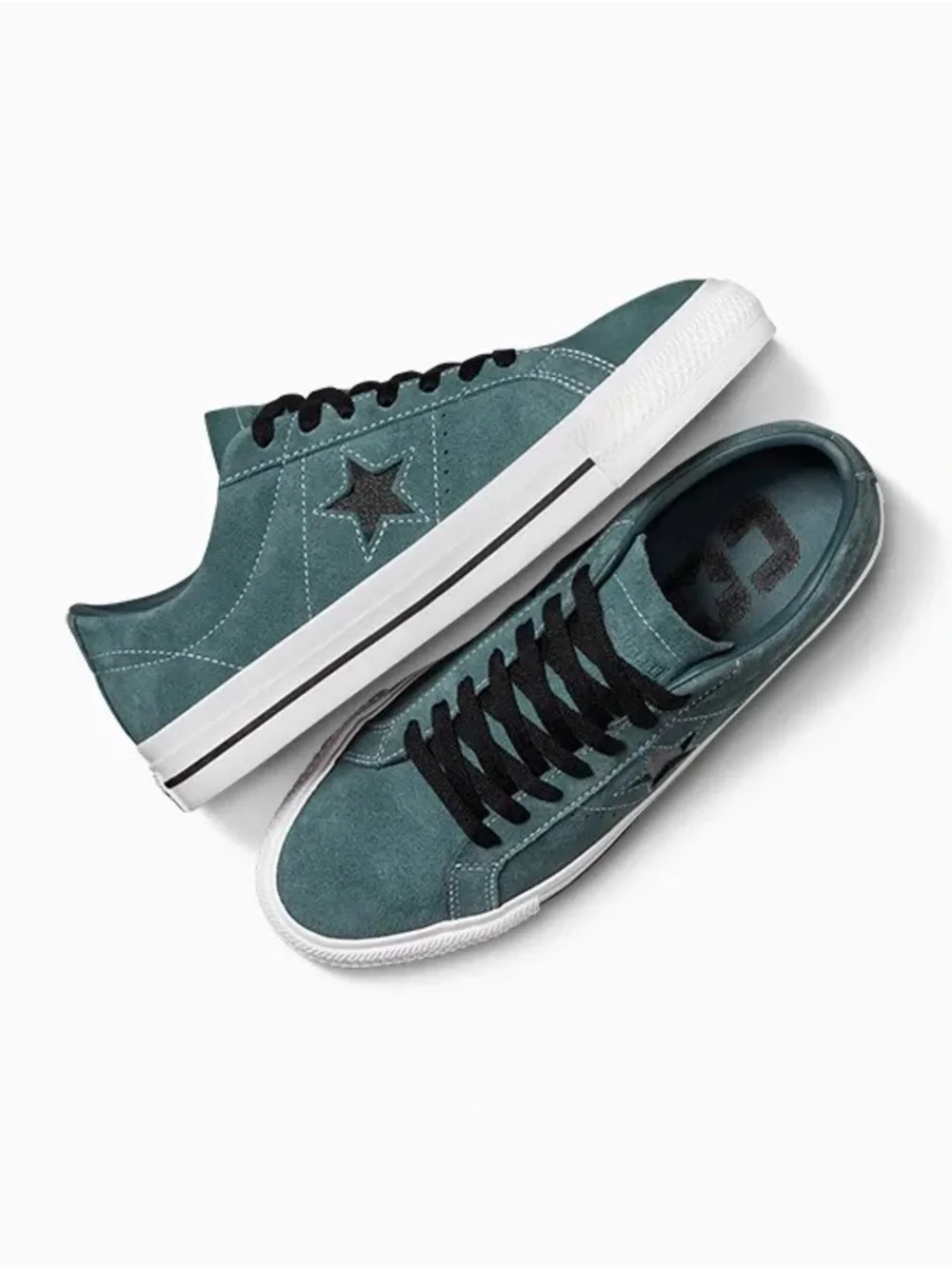 Converse Kids Teal Suede One Star Sneakers with Black Star - Picture 2 of 14
